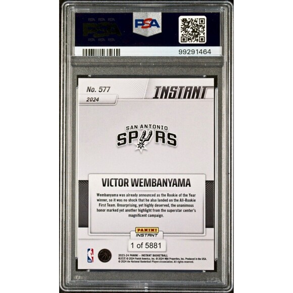 Victor Wembanyama 2023 Panini NBA All-Rookie 1st Team 577 Rookie Card PSA 9 Mint - Picture 2 of 2